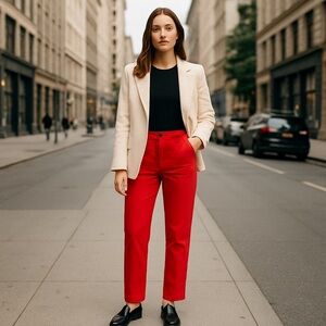 Lacoste Red Cotton Straight Leg Pants Women’s Size 10